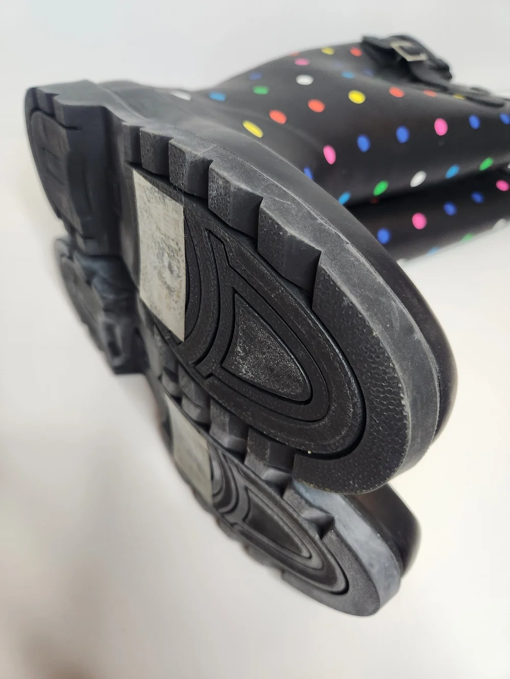 London Fog Black Rain Boots with Multicolor Polka Dots